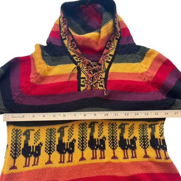 ARTESANIAS APAZA ALPACA Women’s S/M Peru Multicolor Sunset Stripe Hooded Sweater - Picture 3 of 15